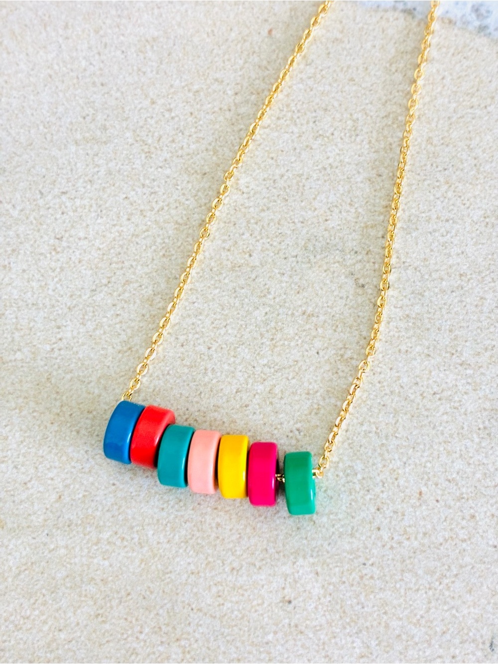 Gold Chain Multicolor Disc Bead Necklace - Vibrant Colorful Pendant